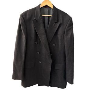 Hart‎ Schaffner Marx Career Dark Grey Mens Double Breasted Lined Wool Blazer
